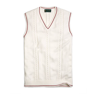 St Andrews Links Cable Vest with Contrast Tipping - Ivory-Red